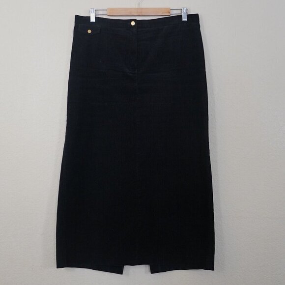 VTG Y2K 2000s Ralph Lauren Jeans Co Black Corduroy Midi Skirt 16 Modest Academia - Picture 1 of 5